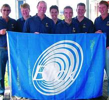 The crew of the Blick Challenger (left to right): Eugene Lombard (team manager), Andrew Bosworth (crew), Rob Archibald (skipper), Bevan Galoway (crew), Jason Dymond (crew), Dave Blewit (support crew), and Warren Kritzinger (crew)